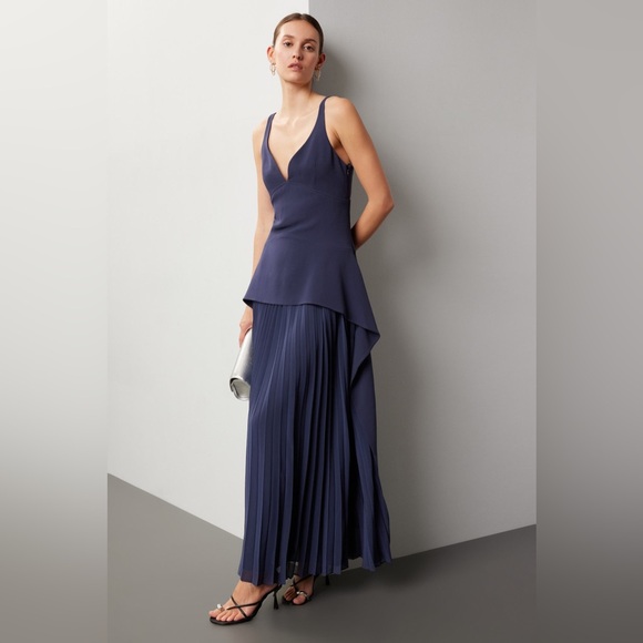 SIMKHAI Dresses & Skirts - SIMKHAI sequoia pleated combo sleeveless v-neck dress size‎ 8